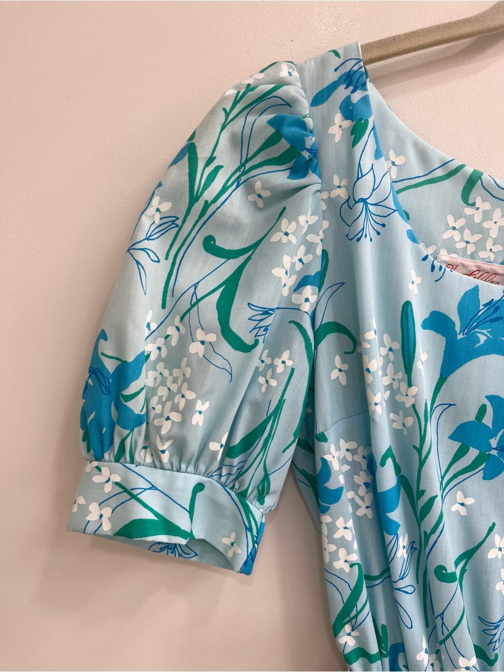 Vintage Lilly Pulitzer 80’s cotton midi dress light blue floral basket weave hem - Picture 16 of 16